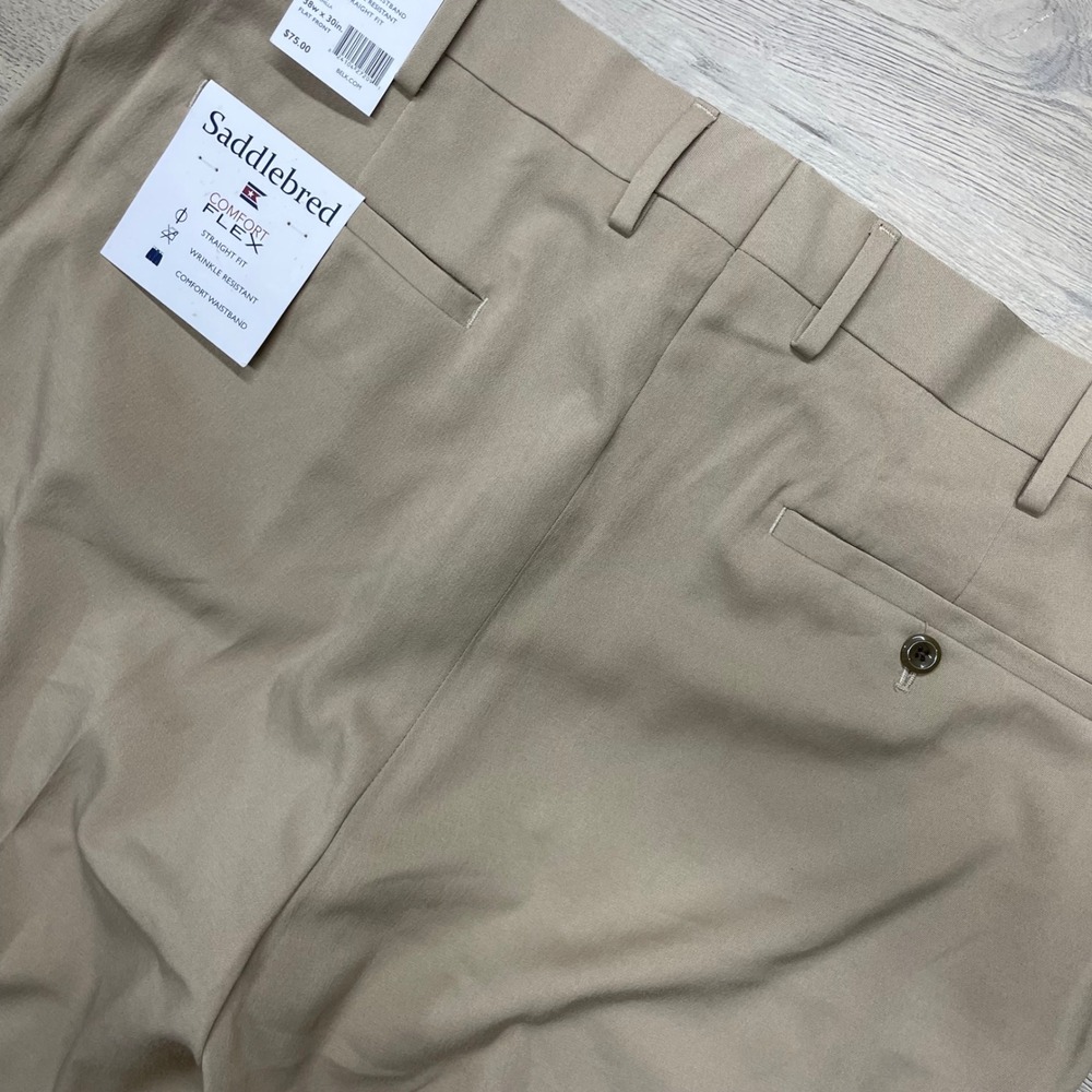 Saddlebred Comfort Flex Dress Pants Mens 38x30 Tan Straight Fit Flat Front